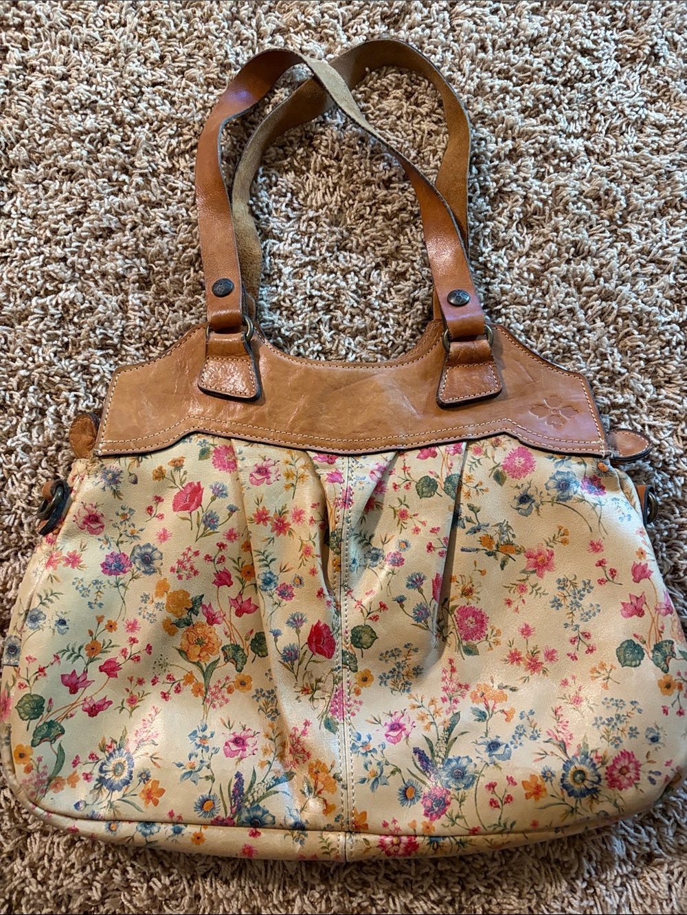 Patricia Nash Floral Print Shoulder Bag with Tan Leather Trim